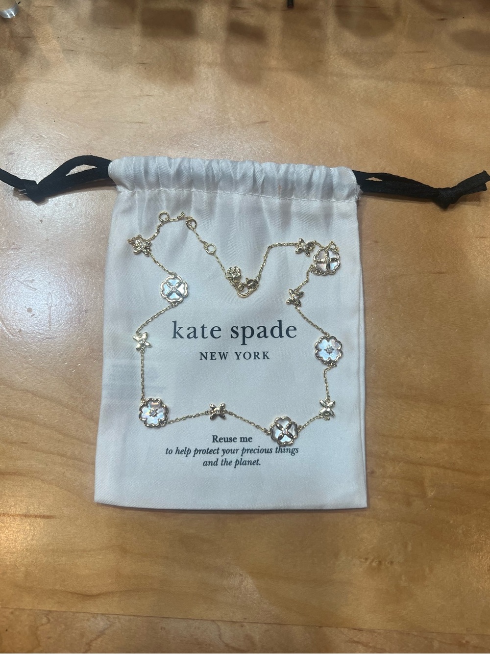Kate Spade - Delicate Gold Floral Link necklace with Mother-of-Pearl Accents